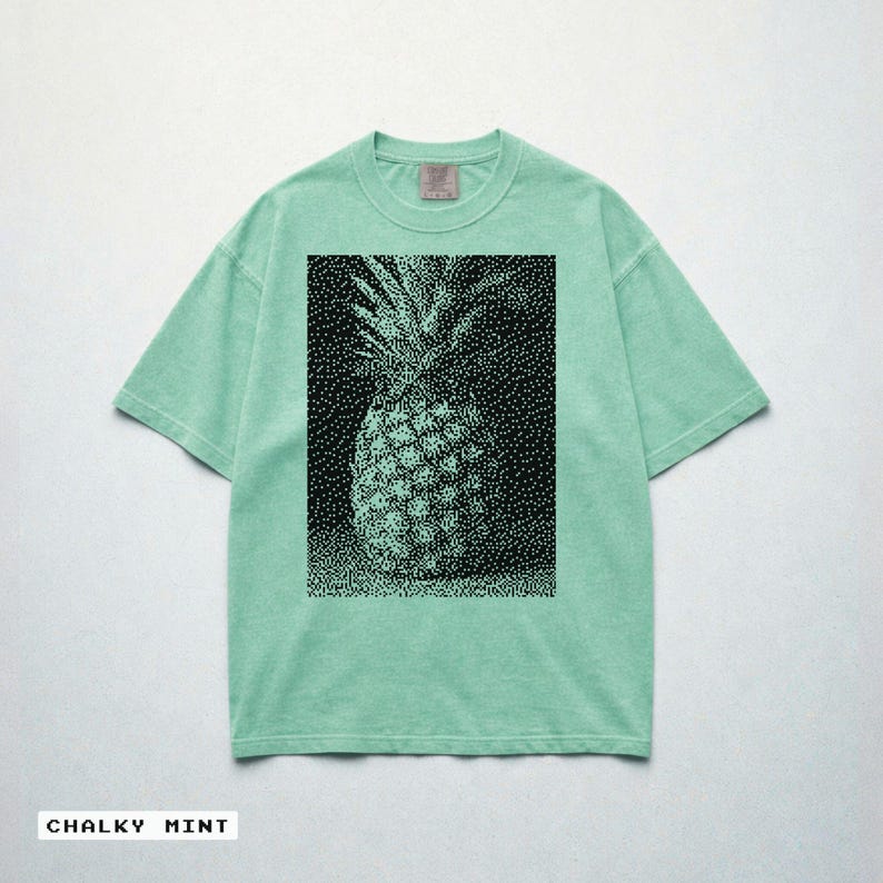 Pixel Pineapple T-Shirt, Retro Summer Tropical Tee, Garment-Dyed Cotton Shirt 9 - Chalky Mint