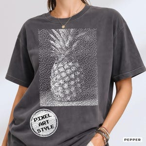 Pixel Pineapple T-Shirt, Retro Summer Tropical Tee, Garment-Dyed Cotton Shirt image 1