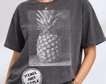 Camiseta Pixel Pineapple, camiseta tropical retro de verano, camiseta de algodón teñida en prenda.