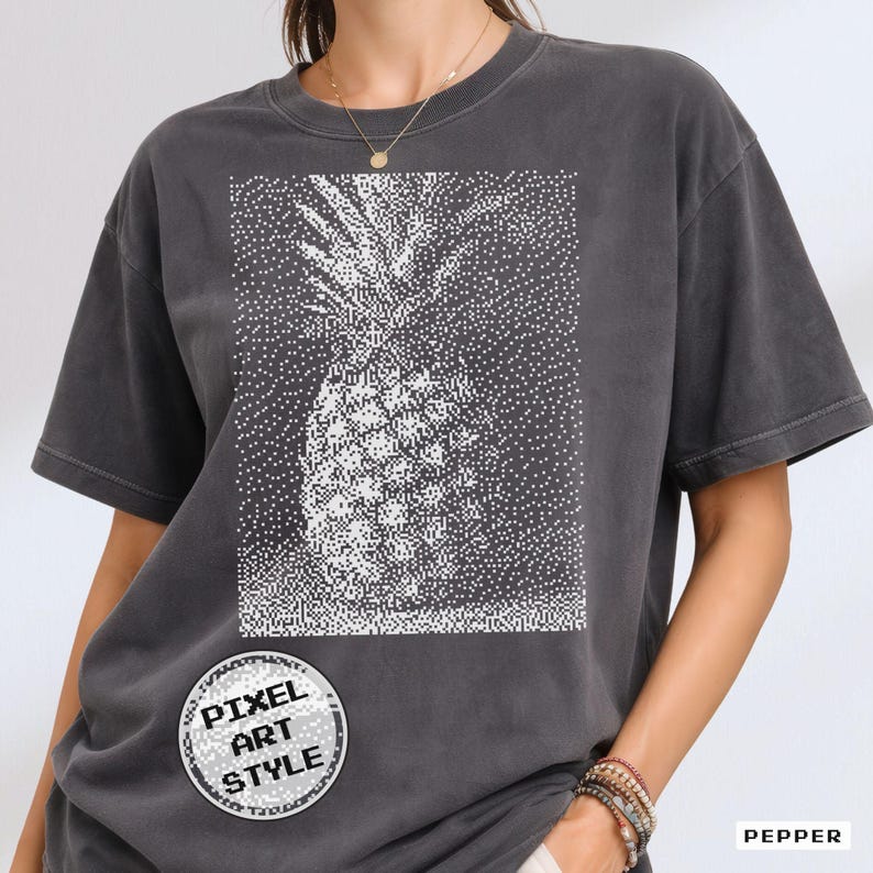 Pixel Pineapple T-Shirt, Retro Summer Tropical Tee, Garment-Dyed Cotton Shirt image 1