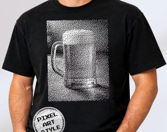 Dithered Pixel Art Beer Mug Shirt, Gift For Dad, Comfort Colors 1717 Tee, 1BitWear Graphic Shirt