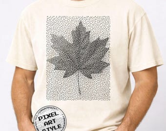 Pixel Art Maple Leaf T-Shirt, Nature Graphic Tee, Autumn Comfort Colors Shirt