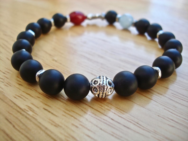 Fortune Men/'s Spiritual Protection Black Onyx Carnelian Hematites Bali Owl Tranquility Owl Wisdom Bracelet Semi Precious Aquamarine