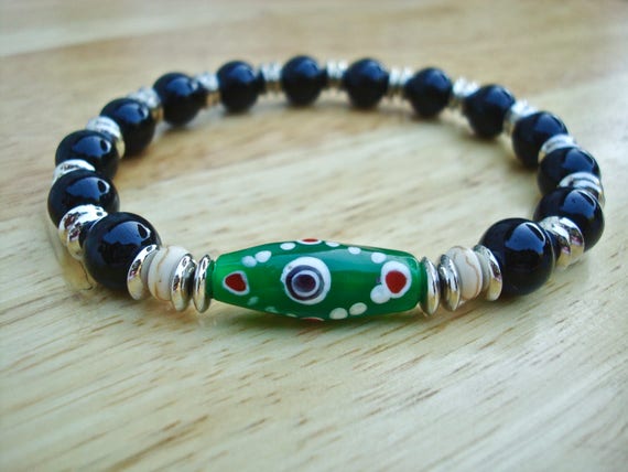 Men s Evil Eye Protection Bracelet White Howlite Green Nazar