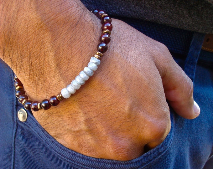 Men's Spiritual Healing, Protection, Commitment Bracelet with Semi Precious Labradorite, Red Garnet, Hematites, - Transformation Bracelet