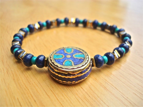 Spiritual Protection, Healing, Fortune and Happiness Bracelet With Semi  Precious Lapis Lazuli, Turquoise, Hematites, Tibetan Guru Bead 