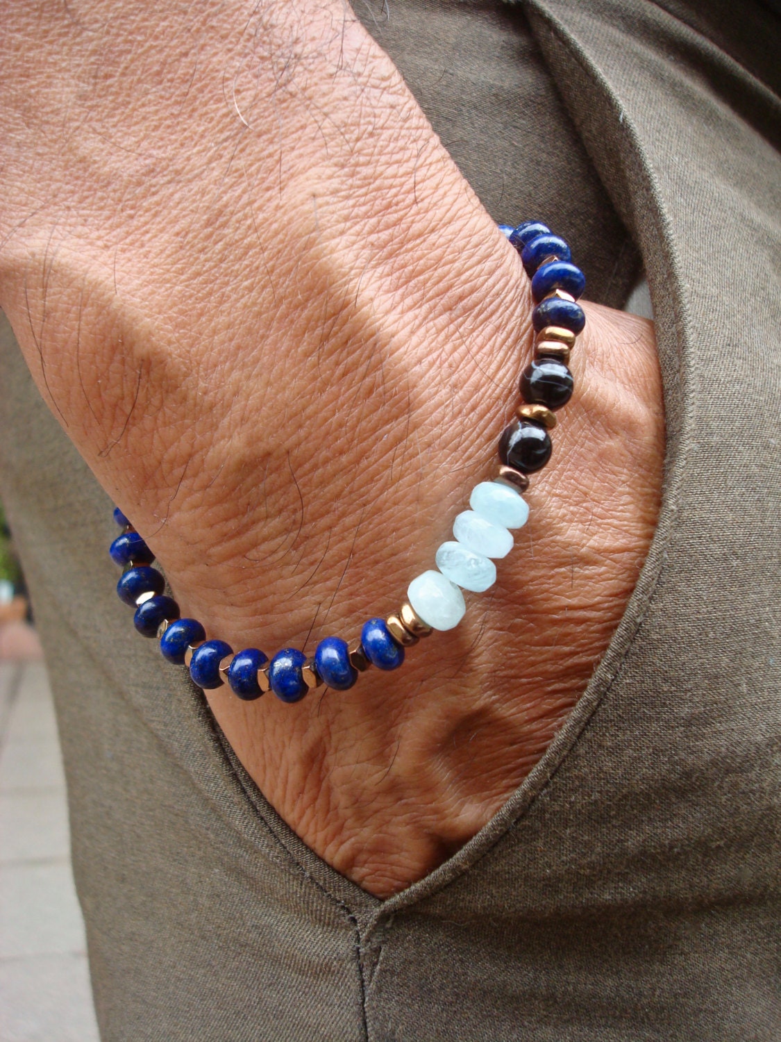 Libra BOYBEADS Aquamarine, Lapis Lazuli Multi-stone mens natural