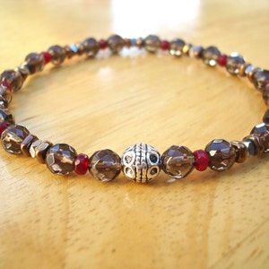 Men's Minimalist Spiritual Healing, Commitment and Protection Bracelet Semi Precious Smoky Quartz, Hematites, Garnet David Beckham Bracelet image 4