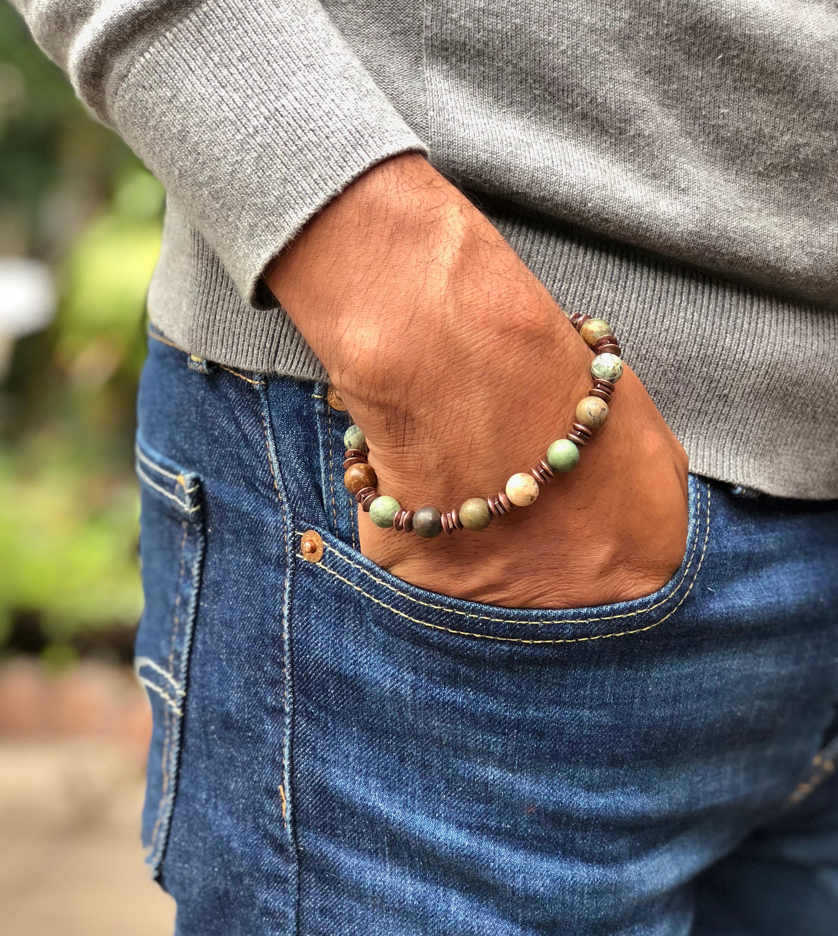 Men's Spiritual Protection and Clarity Tibetan Bracelet With Semi Precious  Green Matte Opal, Hematites and Copper Yoga Boho Man Bracelet 