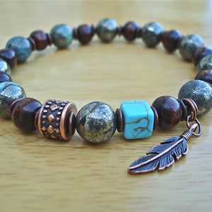 Men's Protection, Luck Tribal Bracelet With Semi Precious Peacock Ore ...