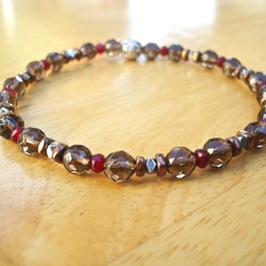 Men's Minimalist Spiritual Healing, Commitment and Protection Bracelet Semi Precious Smoky Quartz, Hematites, Garnet David Beckham Bracelet image 2