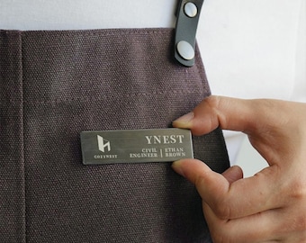 Personalized Stainless Steel Name Tag Badge Pin or Magnet Attachment, Custom Magnetic Name Tags, Office Name Tags, Engraved Name Tag