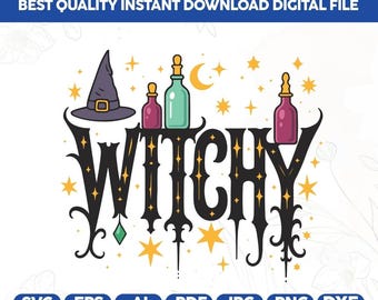 Whimsical Witchy Clipart SVG PNG,Halloween Witchy Vibes Svg Png,Halloween Png,Witchy Svg,Instant Digital Download,Halloween Png,Cricut file