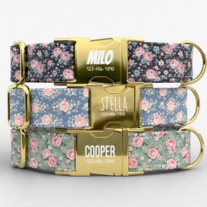 Personalized Floral Rose Theme Dog Collar & Leash Set – Made in USA, Adjustable Metal Buckle