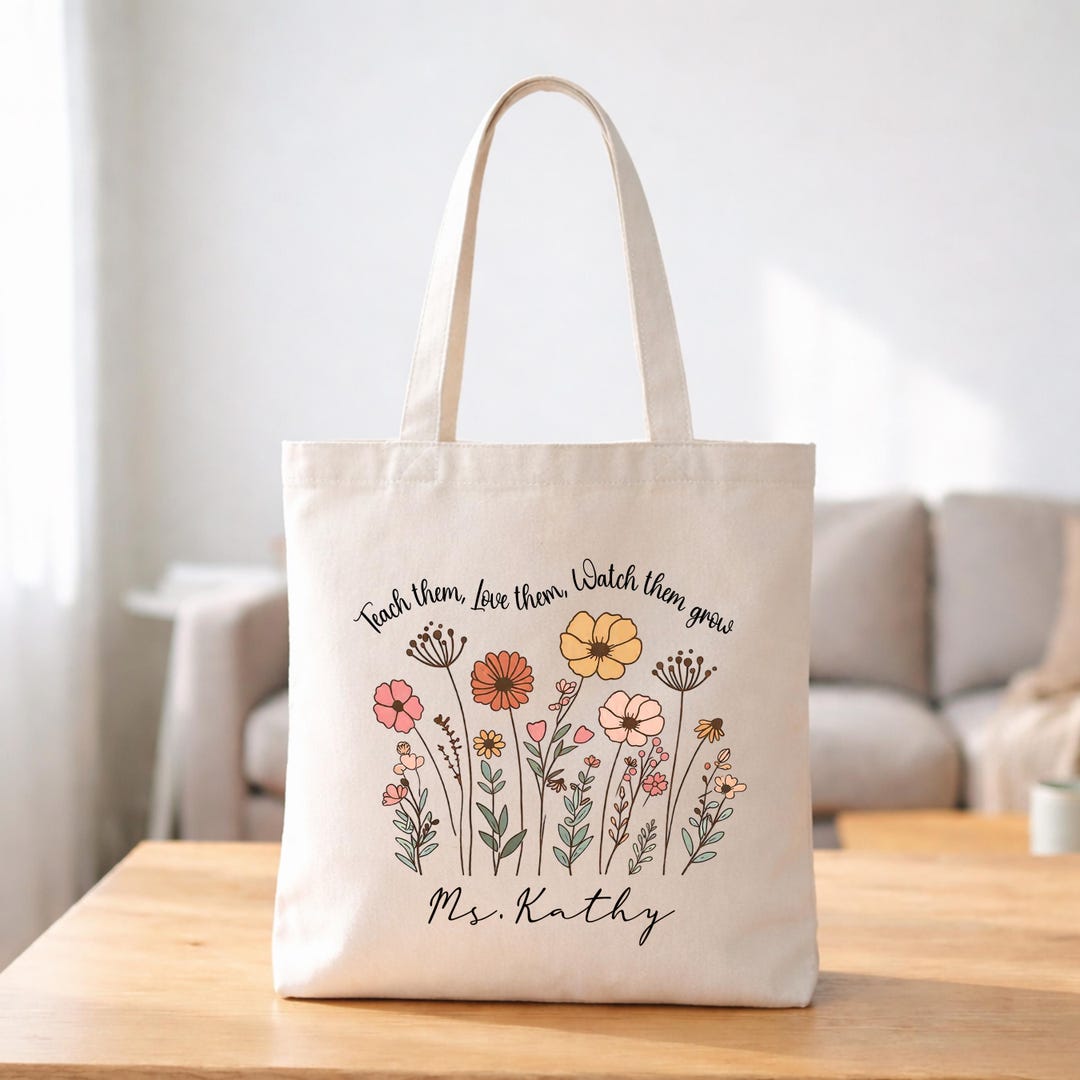 Personalized Teacher Tote Bag With Zipper, Custom Teacher's Name Canvas ...