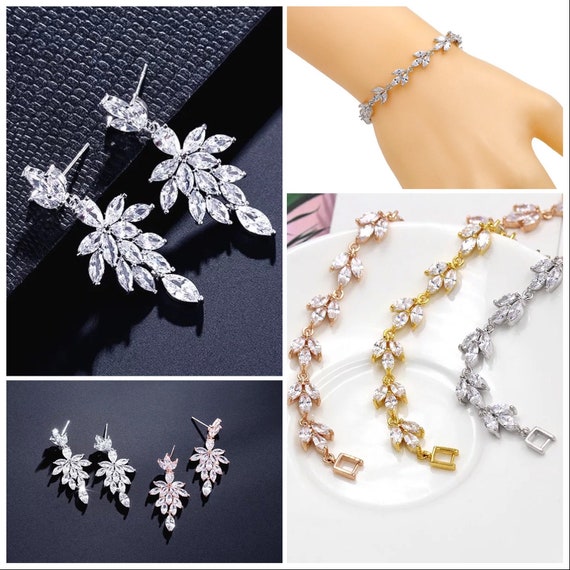 Bridesmaid bracelet and earrings set In rose gold or silver Etsy