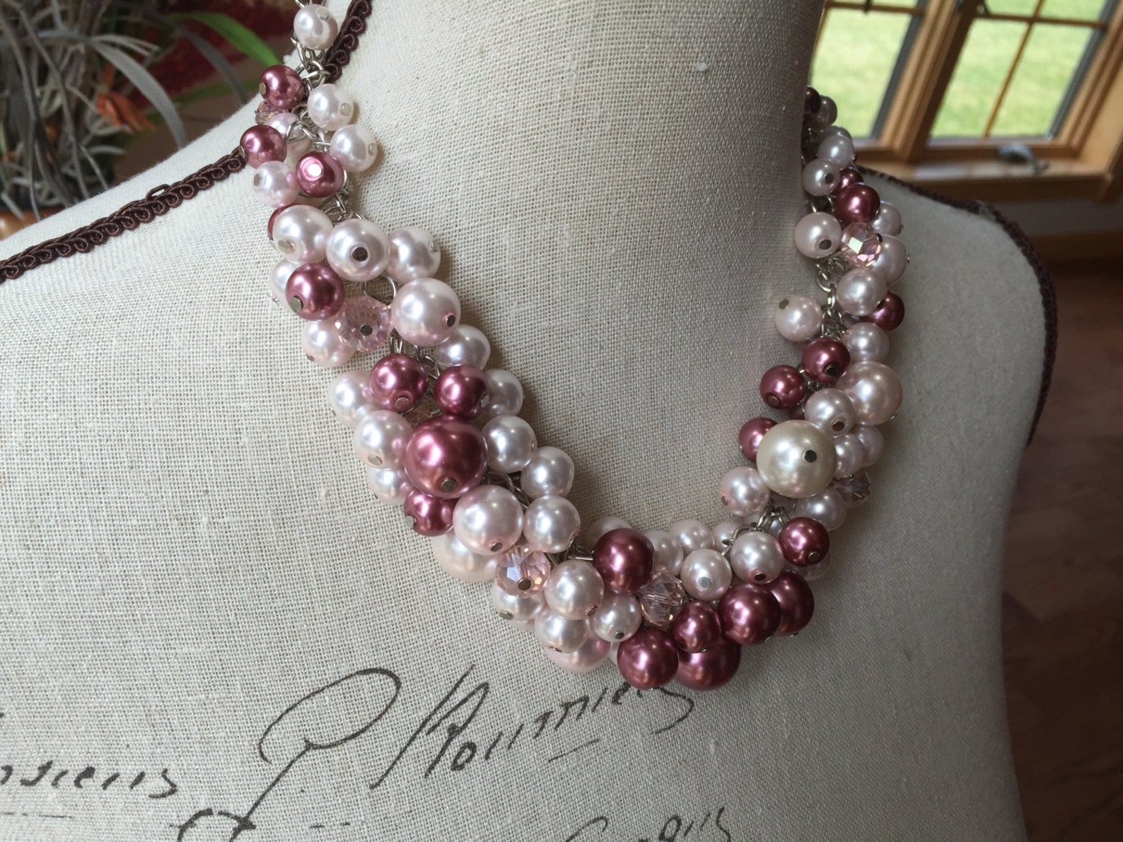Pink and Rose colored pearl necklace statement necklace Etsy