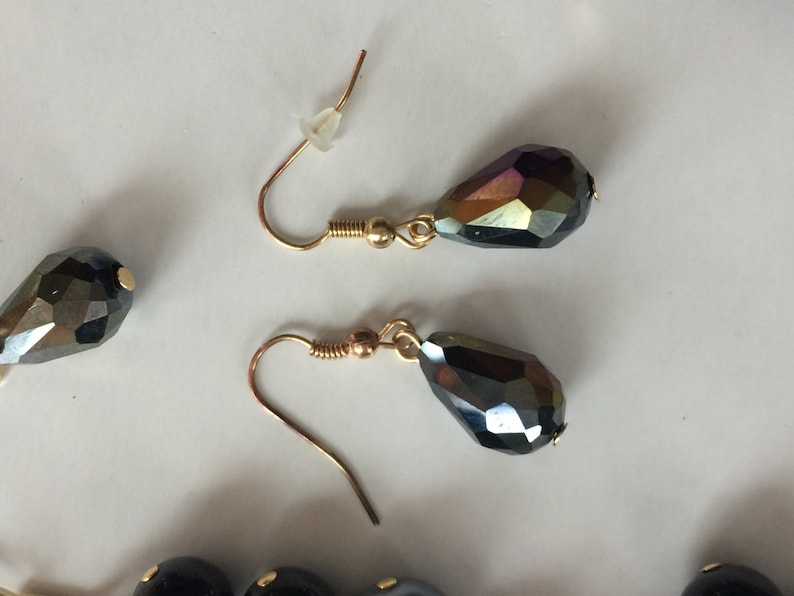One of a kind chunky pearl necklace in crystals and black and dark gray pearls on gold chain