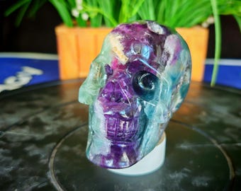 Tallado de cráneo de fluorita natural – Figura de sanación y meditación con cristales – 3.1ID