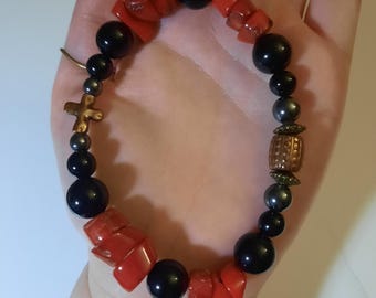 Pulsera reversible de cuentas (cruz y cobre)