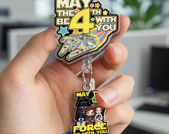Portatarjetas retráctil para el Día de Star Wars, Portatarjetas de identificación "Que la Fuerza te acompañe", Clip retráctil para credenciales con temática galáctica, Regalo del 4 de mayo SMUL11