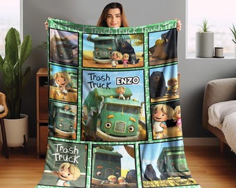 Manta de camión de basura/Manta de camión de basura/Regalos de cumpleaños de camión de basura/Manta de regalo para amantes de los camiones/Regalos de cumpleaños/Fiesta temática de camión de basura OGTT44