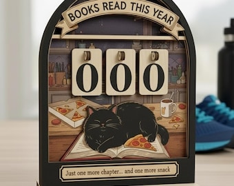 Letrero de Lectura del Gato Negro – Registro de Libros y Bocadillos de Medianoche / Decoración Acogedora para Amantes de los Libros / Tabla de Lectura de Fantasía Felina ORERT042