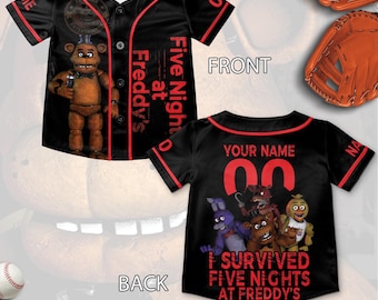 Camiseta de béisbol de Five Nights at Freddy's, camiseta de cumpleaños de FNAF, regalo espeluznante para niños, camiseta personalizada de FNAF SLWH03