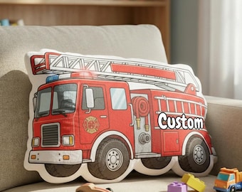 Cojín de camión de bomberos para habitación infantil, bonito cojín de camión de bomberos, cojín de camión rojo para dormitorio infantil, regalo de decoración infantil