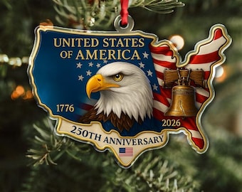 Amerikanische Verzierung zum 250-jährigen Jubiläum, Weißkopfseeadler-Freiheitsglocke Vaterländisches Dekor, Unabhängigkeit der USA 1776-2026 Weihnachtsgeschenk