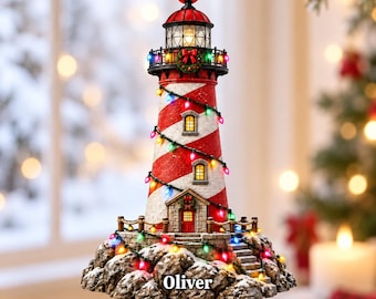 Personalized Lighthouse Ornament, Custom Name Christmas Gift, Nautical Coastal Holiday Keepsake, Lighthouse Lover Gift ZHA113