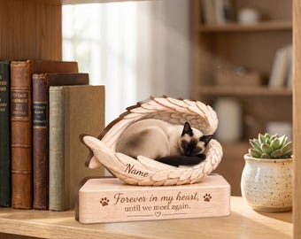 Personalized Siamese Cat Memorial Wooden Block, Angel Wings Pet Loss Gift, Custom Pet Keepsake Plaque, Forever Loved Sympathy Gift BP-136