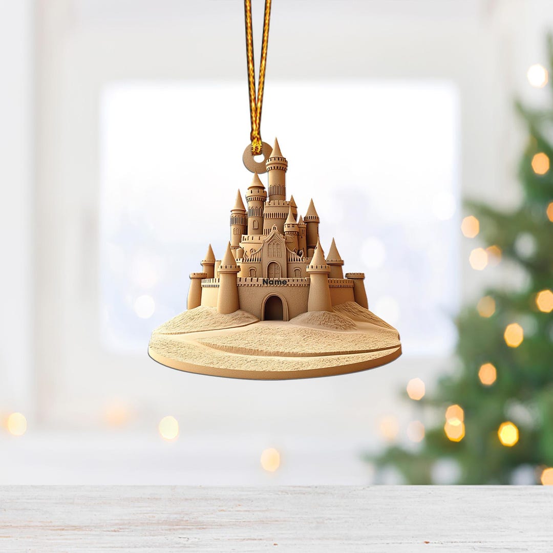 Personalized Sand Castle Christmas Ornament, Beach Christmas Ornament