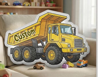 Baustellen-Kipper-Kissen, niedliches gelbes LKW-Kissen für Kinder, Fahrzeugwurfkissen für Jungenzimmer, Kinderzimmerdekor, Geschenk für LKW-Liebhaber