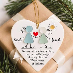 Personalized Sisters Gift Bestie Friends Sea Glass Effect 3D Ornament Ceramic, Timeless Friendship Heart Keepsake, Sea Glass Heart Ornaments