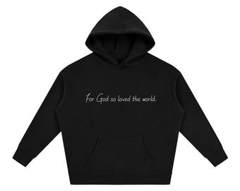 Christian Hoodie, Black 350 GSM Fleece Pullover with Scripture Text