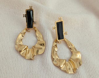Pendientes colgantes de hoja de ginkgo dorados / Pendientes elegantes de acero inoxidable / Joyería minimalista llamativa para mujer / Grandes pendientes colgantes dorados