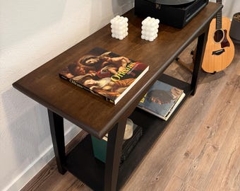 Hand-Restored Modern Console Table: Solid Wood Sofa Table with Walnut Top