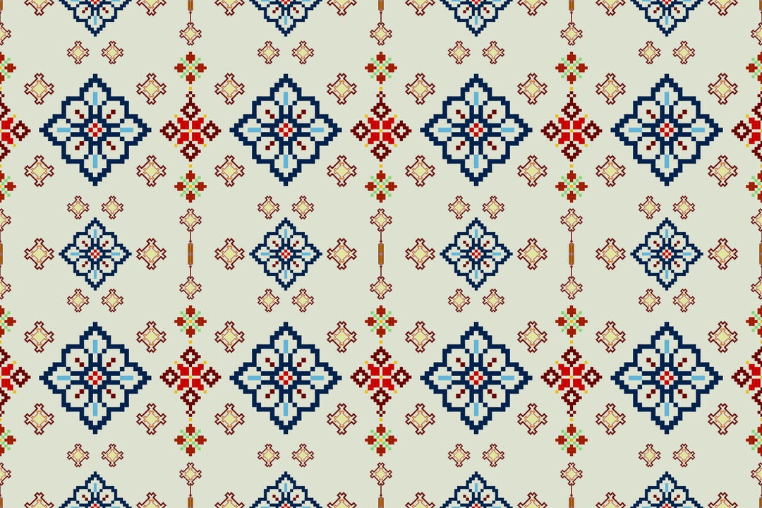 Folk Art Floral Cross Stitch Pattern- Traditional Ethnic Textile Design ...
