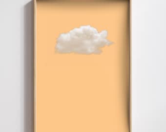 Minimale wolkenprint, pasteloranje lucht, moderne kinderkamermuurkunst (digitale download)