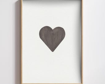 Minimalistische kunst aan de muur met zwart hart | Moderne digitale print | Neutral Love Decor (digitale download)