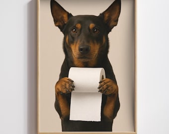 Grappige kelpiehond badkamerafdruk: toiletpapierkunst (digitale download)