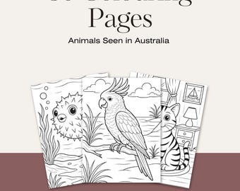 Kleurplaten Australische dieren: 30 afdrukbare vellen (digitale download)