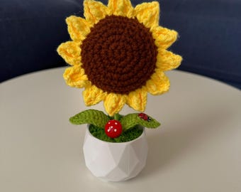 Crochet Sunflower Potted Plant, Handmade Floral Decor