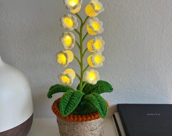 Crochet Lily of the Valley Potted Plant Light – Handmade Floral Night Light