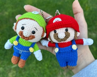 Crochet Mario Brothers Keychain: Handmade Amugurumi Mario and Luigi Figures