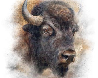American Bison Watercolor Style Clip Art PNG - Buffalo Wildlife Print - Western Wall Art - Wildlife Lover Gift Digital Download