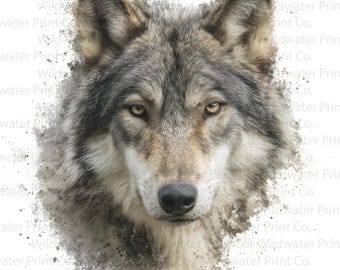 Wolf Watercolor Style Clip Art PNG - Wolf Portrait Print - Wildlife Wall Art - Wolf Lover Gift Digital Download