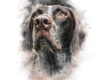 German Shorthaired Pointer Watercolor Clip Art PNG – GSP looking up Dog Portrait – Hunting Dog Art – Dog Lover Wall Art – Digital Download
