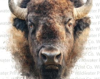 American Bison PNG - Buffalo Watercolor Clipart - Western Bison Portrait - Transparent Background Commercial Use